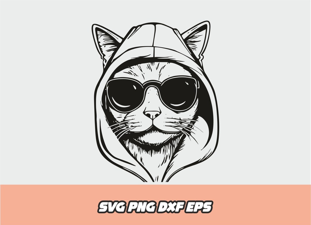 Cool Cat Svg, Funny Cat Clipart, Cat With Sunglasses in the Hoodie Svg ...