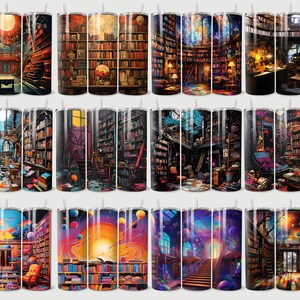 Fantasy Library Tumbler Wrap Png, Vintage Library 20 Oz Skinny Tumbler ...