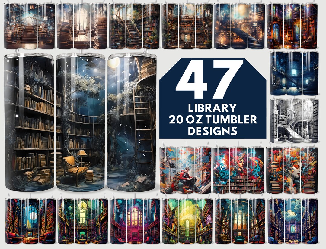Fantasy Library Tumbler Wrap Png, Vintage Library 20 Oz Skinny Tumbler ...