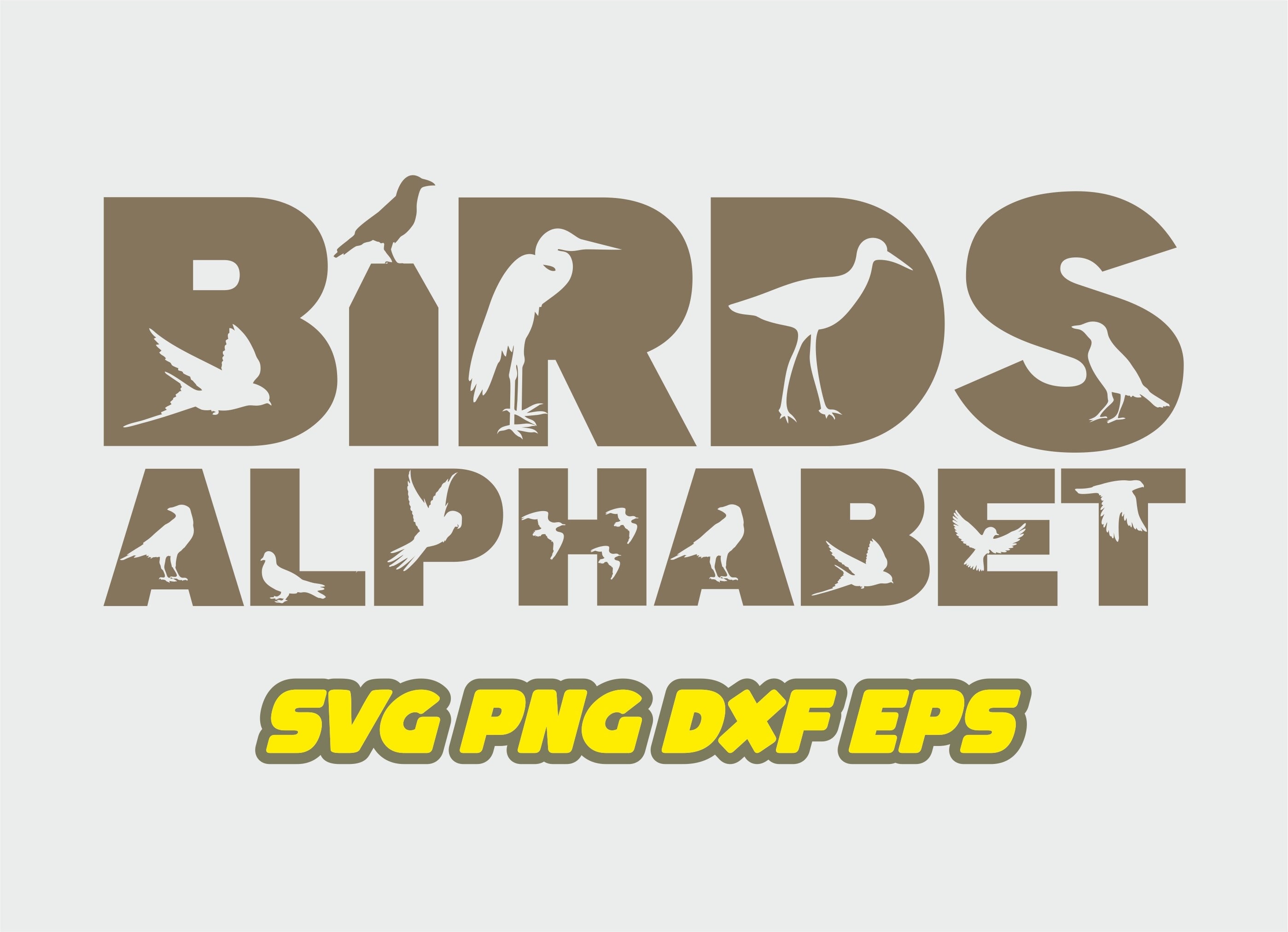 Ptaki svg, czcionka Ptaki, wystrój pokoju dziecięcego, Natura svg, czcionka Dzikie życie, alfabet biologiczny, alfabet dla dzieci, wystrój pokoju dziecięcego