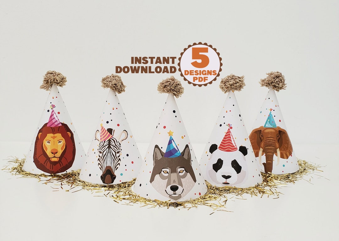Printable Wild Animals Party Hat, Wild Life Party Hat, Safari Decor ...