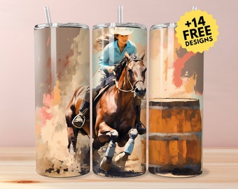 Barrel racing tumbler wrap png, Cowgirl 20 oz skinny tumbler sublimation design, Country girl tumbler wrap, Barrel racing tumbler