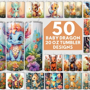 Baby dragon tumbler wrap png, Cute dragon 20 oz skinny tumbler sublimation design, Baby animals tumbler design png