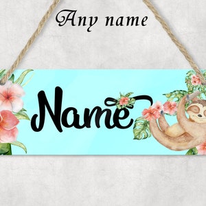 Sloth Door Sign - MDF Wooden - Personalised With Name