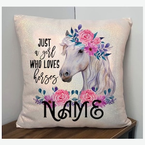 Personalised Horse Glitter Cushion Cover Pillow White or Champagne