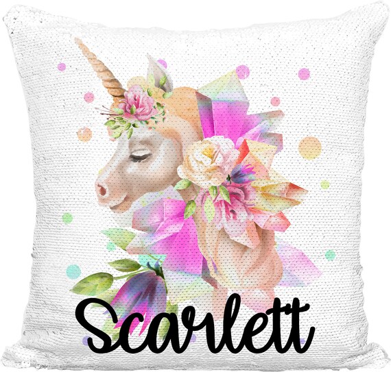 Personalised Unicorn Cat Magic Sequin Mermaid Pillow Cushion Cover 5 Colours 
