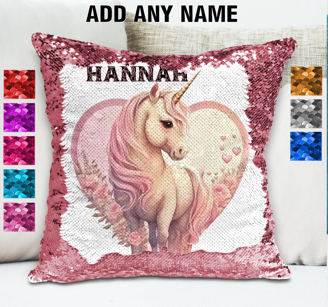Personalised Unicorn Cushion Cover Sequin Mermaid Pillow Etsy Australia