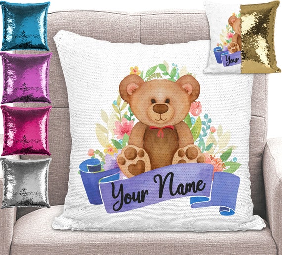 Buy Personalised Teddy Bear Sequin Mermaid Cushion Cover Magic