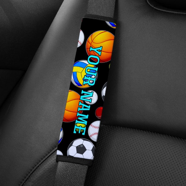 Personalised Soccer Basket Ball Cricket Sport Balls Seat Belt Cover Wrap Shoulder Pad