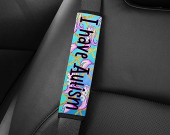 Personalised With I Have Autism Awareness Safety Mermaid Seat Belt Cover Wrap Shoulder Pad
