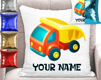 Personalised Digger Dirt Truck Sequin Cushion Cover Mermaid Pillow