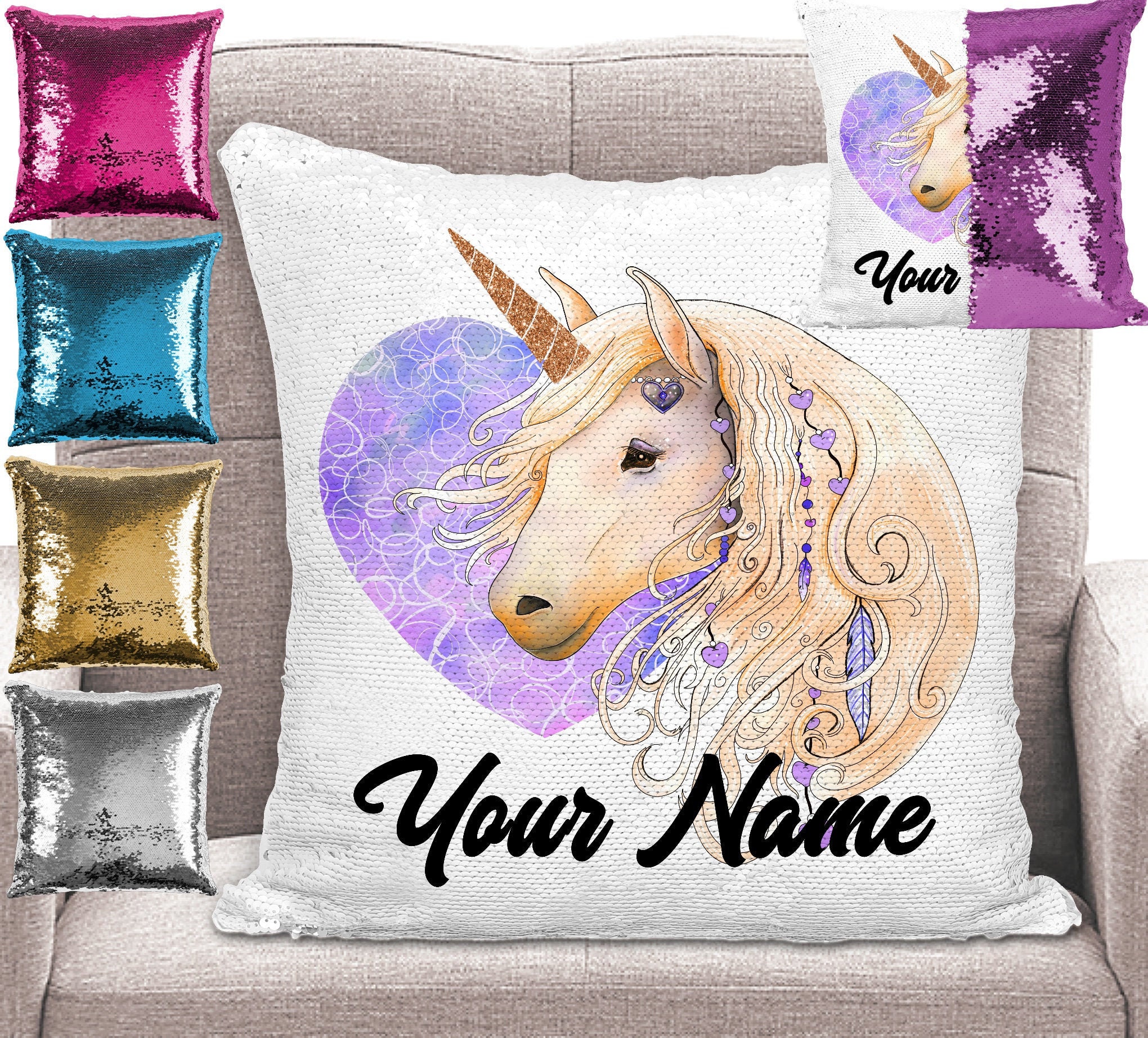 personalised unicorn sequin pillow