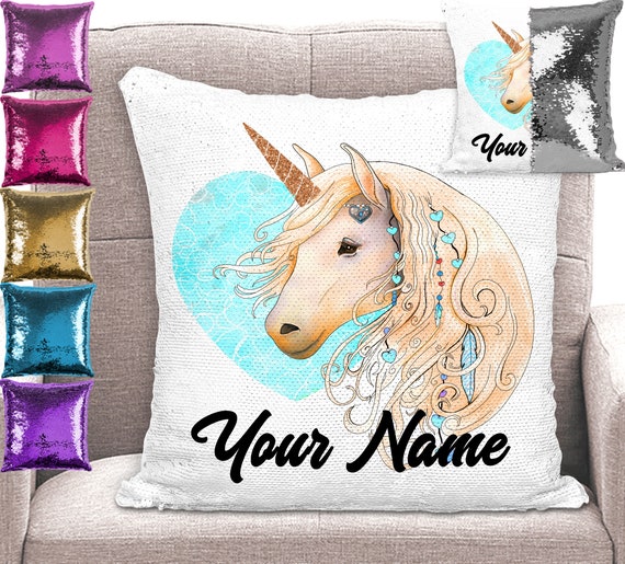 Personalised unicorn store cushion sequin