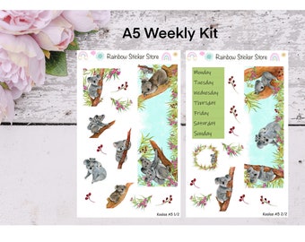 Koalas. Weekly Planner Kit. HP, Hobonichi Cousin A5, A6, Weeks