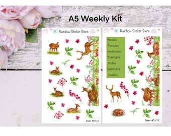 Deer. Weekly Planner Kit. HP, Hobonichi Cousin A5, A6, Weeks.