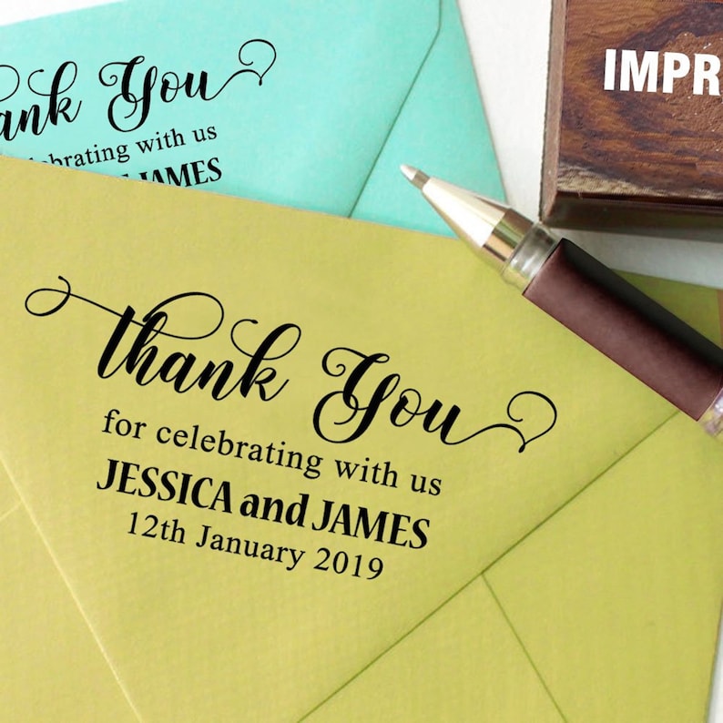 Wooden Mounted Stamp Custom Thank You Stamp Self Inking Wedding Rubber Stamp IPHS115A Personalized Envelope Stamp Save The Date Stamp