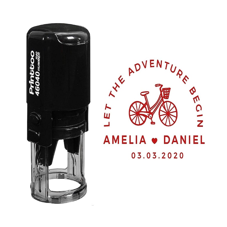 Stamp With Monogram Round Rubber Stamper Pre-Inked Stamp Custom Rubber Stamp Bicycle Printed Stamp Let The Adventure Begin IPHS649A
