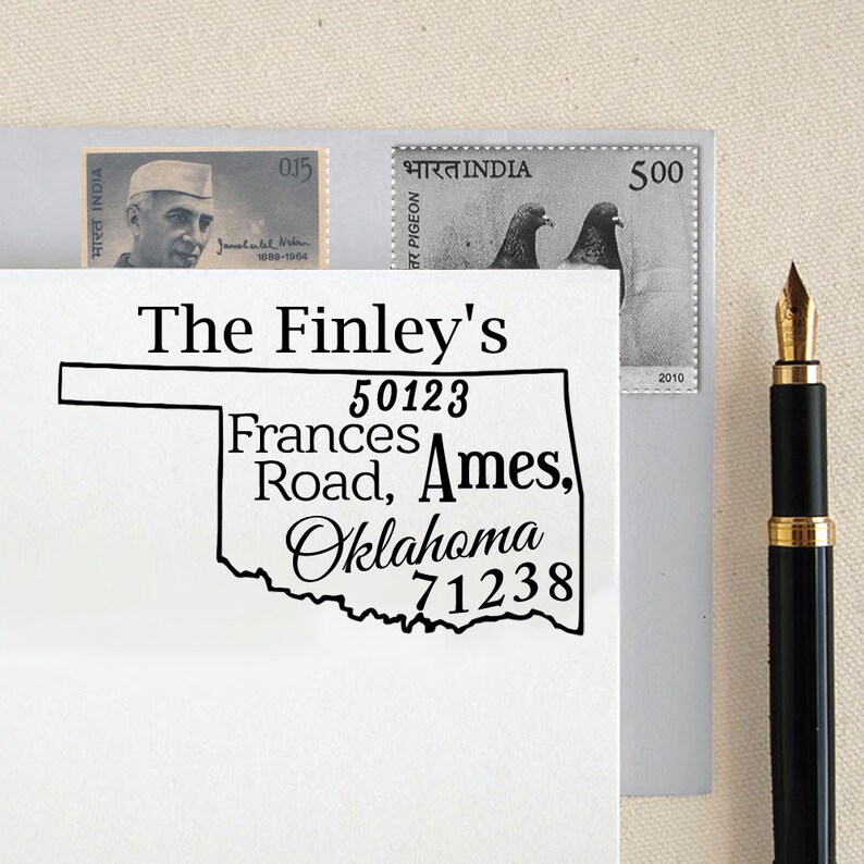 Custom Oklahoma State Map Rubber Stamp Custom Return Address Etsy