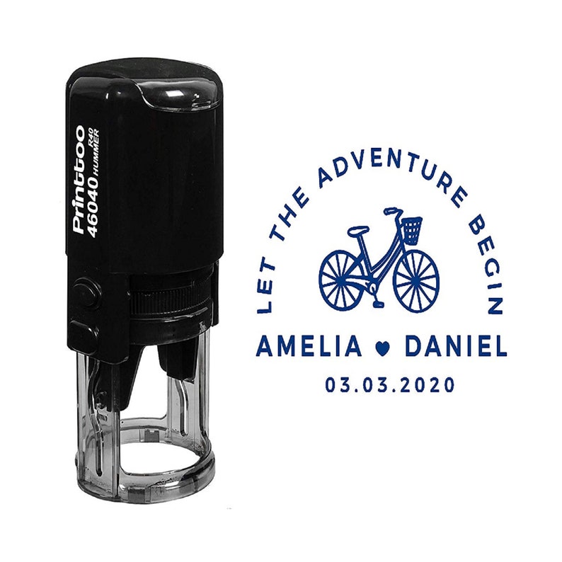 Stamp With Monogram Round Rubber Stamper Pre-Inked Stamp Custom Rubber Stamp Bicycle Printed Stamp Let The Adventure Begin IPHS649A