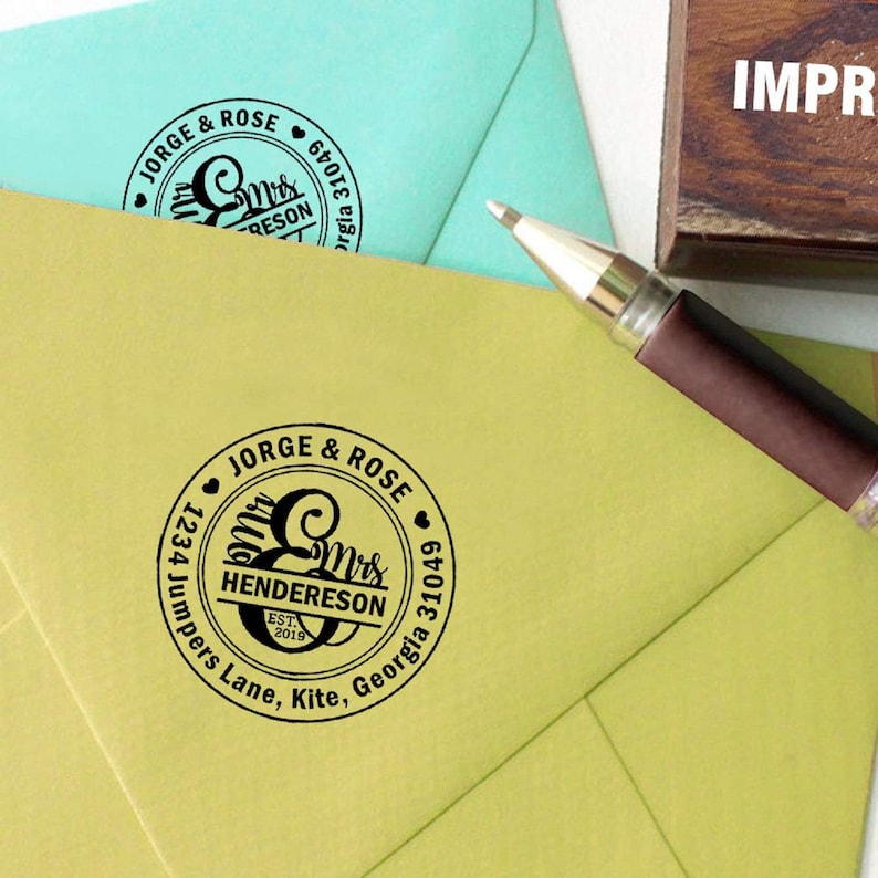 Wood Mounted Stamps Mr and Mrs Personalized Stamper Round Custom Address Return Rubber Stamper Gift Idea IPSW-317A Wooden Address Stamp