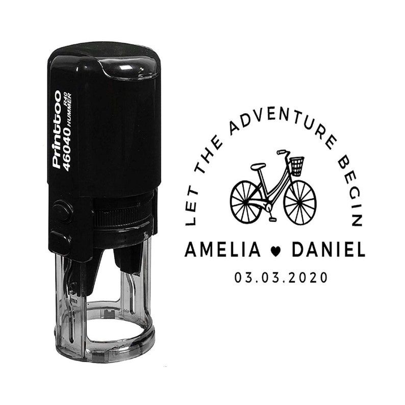 Stamp With Monogram Round Rubber Stamper Pre-Inked Stamp Custom Rubber Stamp Bicycle Printed Stamp Let The Adventure Begin IPHS649A