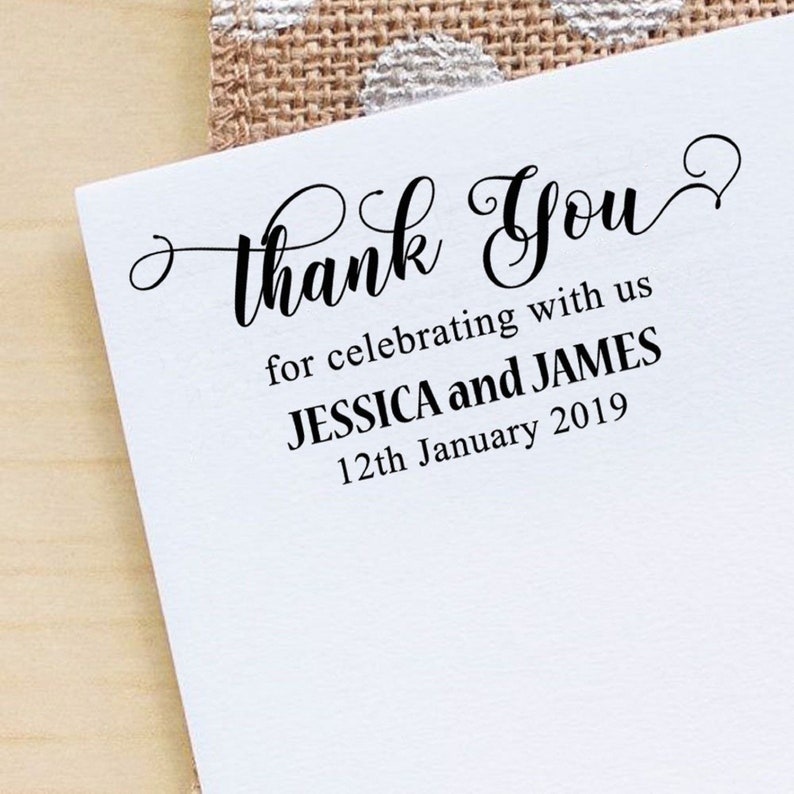 Wooden Mounted Stamp Custom Thank You Stamp Self Inking Wedding Rubber Stamp IPHS115A Personalized Envelope Stamp Save The Date Stamp
