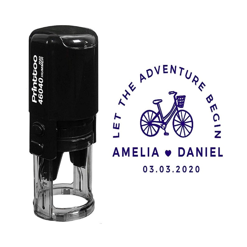 Stamp With Monogram Round Rubber Stamper Pre-Inked Stamp Custom Rubber Stamp Bicycle Printed Stamp Let The Adventure Begin IPHS649A