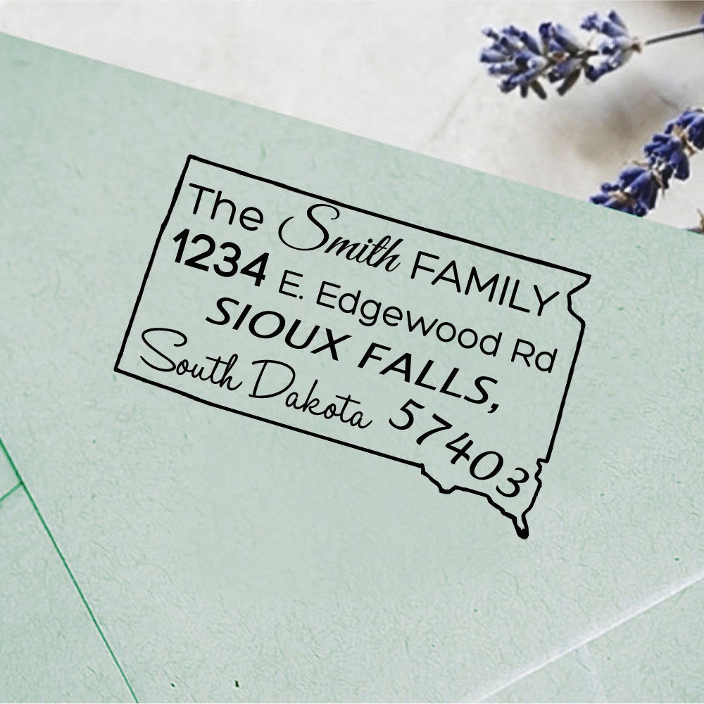 South Dakota Stamp Return Address Stamp State Map Stamp Etsy