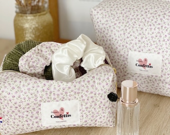 Trousse matelassée personnalisable coton Oeko Tex Millefleurs parme