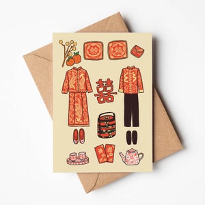 Tea Ceremony Chinese Wedding Illustrated Greeting card
