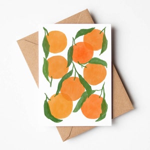 Summer Oranges Greeting Card, Illustrated Fruit Art Card, Oranges Eco Friendly Card, Luxury Sustainable Art Card, Any Occasion Card