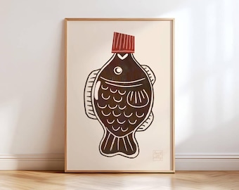 醤油魚瓶ジークレー、寿司イラスト、環境に優しいジークレー、日本食ジークレーアートプリント