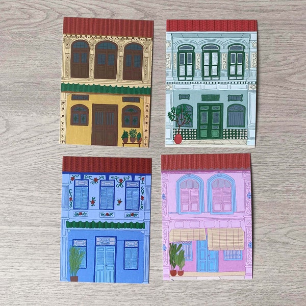 Peranakan Singapore Shophouse Recycled Postcard Pack of 4