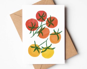 Tomatoes Card, Fresh Tomato Illustrated Art Card, Card for Gardeners Plant Lovers Allotment, Eco-Friendly Greeting Card, Fruit and Veg Card