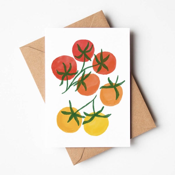 Tomatoes Card, Fresh Tomato Illustrated Art Card, Card for Gardeners Plant Lovers Allotment, Eco-Friendly Greeting Card, Fruit and Veg Card