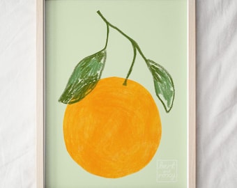 Gran naranja de 5 x 7 pulgadas, impresión giclée, lámina artística ecológica, ilustración de fruta, impresión artística giclée, lámina artística hecha por encargo