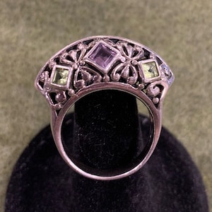 Women&#39;s Ring, Amethyst Peridot Sterling Silver Ring Size 8.5
