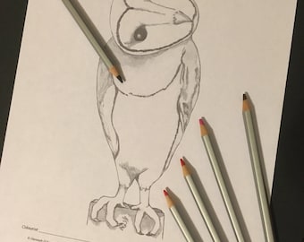 Greyscale Barn Owl Coloring Page, Digital Download
