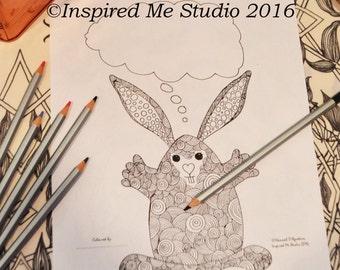 Huggy Bunny Message Coloring Page, Digital Download