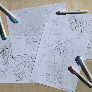 Deco Scribble Greyhound Dogs PDF Digital Download Coloring Pages.
