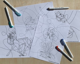 Deco Scribble Greyhound Dogs PDF Digital Download Coloring Pages.