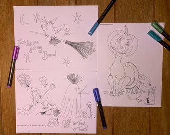 Halloween Scribble Farm Three Coloring Page digital PDF Bundle