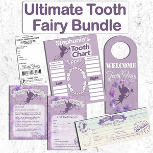 Tooth Fairy Note Quittung Zertifikat Lost Teeth Chart Türschild Bundle Kinder Zahnfee Kissen Geschenkideen druckbar angepasst Junge Mädchen