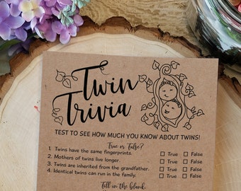 Twin Trivia Baby Shower Game for Mother-to be Expecting Girls, Kraft Rustic Baby Shower, Country Style, Nature Party Ideas
