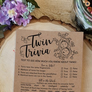 Twin Trivia Baby Shower Game for Mother-to be Expecting Girls, Kraft Rustic Baby Shower, Country Style, Nature Party Ideas