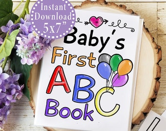 Book Themed Baby Shower Guest Book, Personalized Baby Book, Personalized Coloring Book, Printable ABC Flash Cards, Homeschool Alphabet