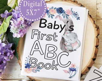 Navy Blush Gender Reveal Baby Shower Guest Book, Personalized ABC Letters Coloring Activity, Great Drive-by Birthday Party Game