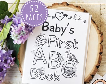 Woodland Alternative Guest Book ABC Baby Shower, Personalized Baby's First Birthday Book, Forest Animals Sprinkle Activity PDF for 52 Guests