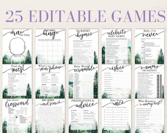 Editable Adventure Awaits Baby Shower Games, National Parks Forest and Mountains Theme, Nature Camping Wilderness Lovers Party Printables