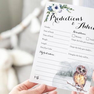 Prédictions de genre Hibou Baby Shower Conseils pour maman à être, souhaits et prédictions de bébé, Unique Boy Winter Baby Shower Games and Advice Cards